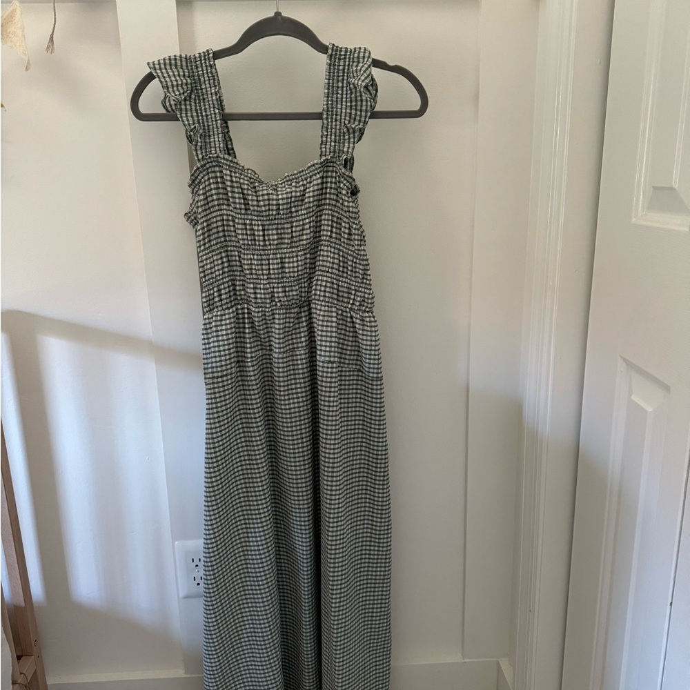 Old Navy Green and White Gingham Midi Dress
